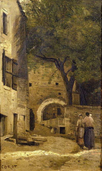 Eine Dorfszene von Jean Baptiste Camille Corot